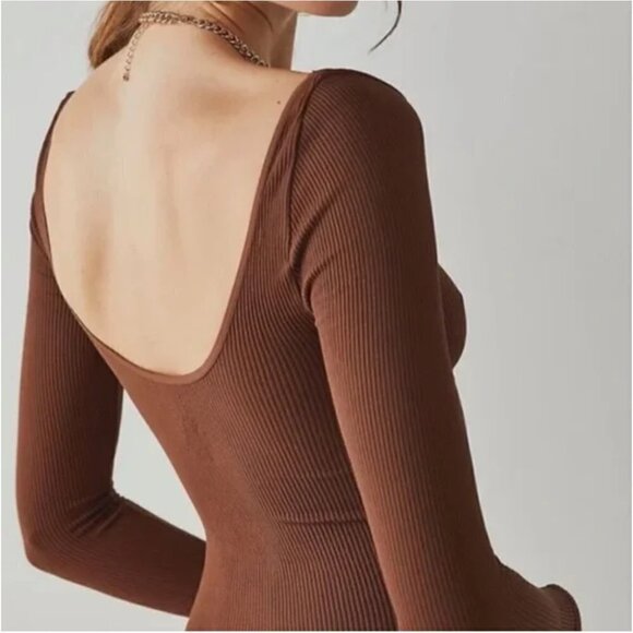NWT Intimately Free People Meg Seamless Long-Sleeve Bodysuit Brown Sz XS/S - Picture 2 of 8